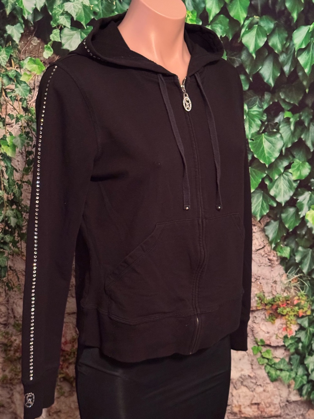 Christine Alexander Sexy Black Rhinestone Stud-Trim Zip Hoodie
